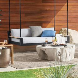 Calhoun Hanging Daybed in Matte Black Aluminum - Quick Dry, Sailcloth Sailor - Frontgate