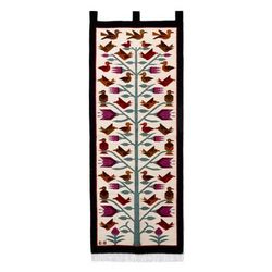 'Nature-Inspired Bird-Themed Handloomed Wool Tapestry'