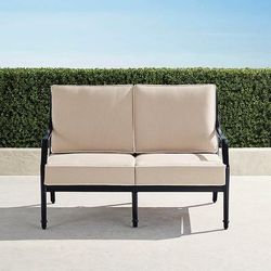 Grayson Loveseat with Cushions in Black Aluminum - Quick Dry, Brick - Frontgate
