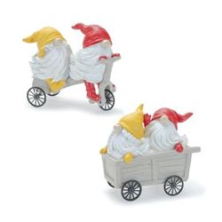 Whimsical Garden Gnome Figurine Riding A Scooter And Wheelbarrow (Set Of 2) by Melrose in Yellow