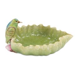 Stone Leaf Bird Bath With Hummingbird Accent 10"L by Melrose in Green