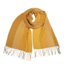 Sunny Existence,'Handloomed Yellow Baby Alpaca Blend Fringed Scarf'