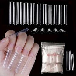 TEMU 500pcs Xxl No C Curve Nail Tips For Acrylic Nails, Professional Set, Straight Tapered Square Clear Nail Tips Half Cover Long Fake Nails, For Nail Salon And Nail Art Diy