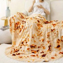 TEMU 1pc Soft And Warm Mexican Tortilla Print Flannel Blanket For Couch, Sofa, Office, Bed, Camping, And Traveling
