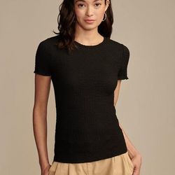 Lucky Brand Textured Short Sleeve Tee - Women's Clothing Tops Shirts Tee Graphic T Shirts in Jet Black, Size S