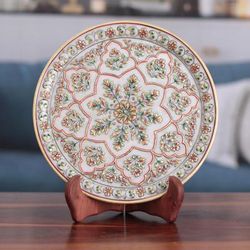 'Star-Patterned Floral and Leafy Marble Decorative Plate'