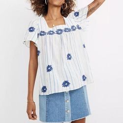 Madewell Tops | Madewell Embroidered Butterfly Floral Top In Stripe | Color: Blue/White | Size: S