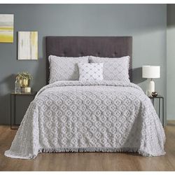 Charleston Collection 100% Cotton Geometric & Diamond Bedspread Set by Better Trends in Gray (Size QUEEN)