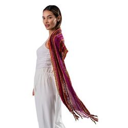 Andean Bloom,'Handwoven Soft Baby Alpaca Blend Scarf in Purple and Green'