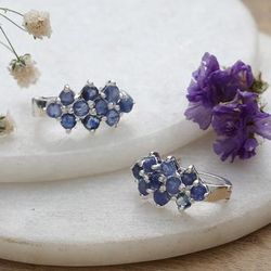 Blue Hyacinth,'Blue Sapphire and Sterling Silver Half Hoop Earrings'
