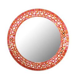 Shimmering Blossoms,'Handcrafted Round Mosaic Multicolor Wall Mirror from India'