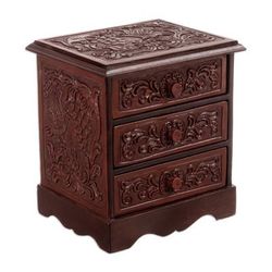 'Baroque-Inspired Embossed Mohena Wood and Leather Chest'