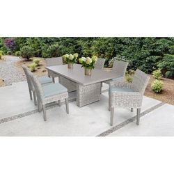 Coast Rectangular Outdoor Patio Dining Table w/ with 4 Armless Chairs and 2 Chairs w/ Arms in Spa - TK Classics Coast-Dtrec-Kit-4Adc2Dcc-Spa