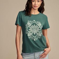 Lucky Brand Embroidered Lucky Lotus Classic Crew in Hydro, Size L