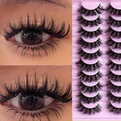 False Eyelashes, 10pairs Volumized Fluffy Faux Mink Eyelashes Full Strip Lashes Significantly Thicker Natural Eyelashes Fake Eyelashes