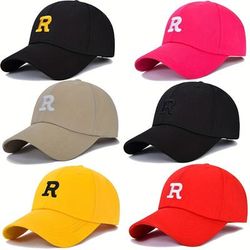 Letter R Embroidered Baseball Simple Casual Candy Color Dad Hat Lightweight Adjustable Sun Hats For Women & Men