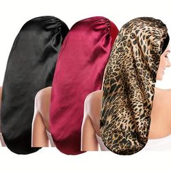 3pcs Long Satin Bonnet Silk Bonnet Hair Bonnet For Sleeping, Long Braids Bonnets, Reusable Adjusting Hair Care Wrap Sleep Caps For Women