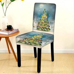 1pc Christmas Dining Chair Slipcover Milk Fiber Fabric Printed Stretch Chair Cover, For Hotel Dining Room Office Banquet House Home Decor