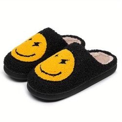 Kawaii Smile Face Pattern Slippers, Cute Slip On Plush Lined Shoes, Comfortable Indoor Home Slippers