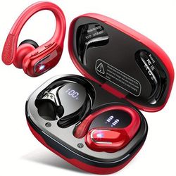 New Wireless Earbuds For Running Sports, Wireless Earphones With Earhooks Pure Bass Sound, Over Ear Headphones With Dual-led Display, Earphones Built-in Microphone, Noise Cancelling Headset (red)