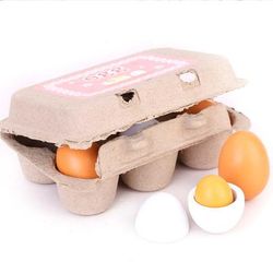 TEMU 3/6 Pieces Set Wooden Artificial Eggs Diy Toy Wooden House Kitchen Early Education Food Toys For Children