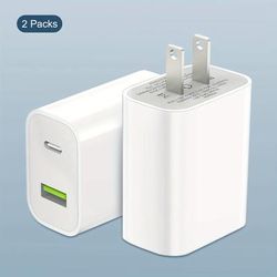 [2 Pack] Usb-c Wall Charger With 20w Durable Dual Port Qc+pd 3.0 Power Adapter With Dual Quick Plug Charging Block Suitable For Iphone 14/14 Pro/14 Pro Max/14