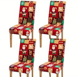 4/6pcs Fabric Christmas Tree Santa Claus Dining Chair Slipcover Elastic Restaurant Chair Cover Dining Room Kitchen Hotel Home Decor