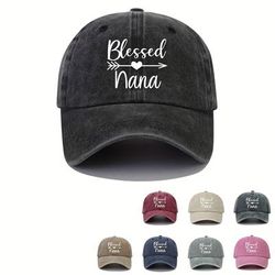 Blessed Nana Print Baseball Classic Solid Color Slogan Hat Vintage Washed Distressed Dad Hats For Women Men