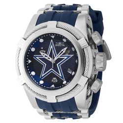 Open Box Invicta NFL Dallas Cowboys Swiss Ronda Z60 Caliber Men's Watch - 53mm Navy Blue Grey Steel (AIC-41431)