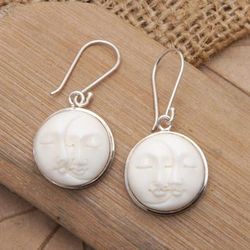 'Sun and Moon-Themed Sterling Silver Round Dangle Earrings'