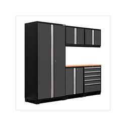 NewAge Garage Cabinets PRO Series Grey 6-Piece Set with Bamboo Top and LED Lights