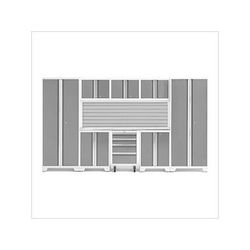 NewAge Garage Cabinets BOLD Series Platinum 9-Piece Set with Stainless Steel Top and Backsplash