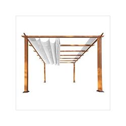 Paragon Outdoor 11 x 11 ft. Florence Soft Top Aluminum Pergola (Canadian Wood / Off White Canopy)