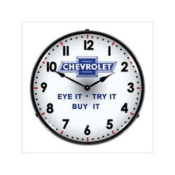 Collectable Sign and Clock Chevrolet Eye It Try It Buy It Backlit Wall Clock