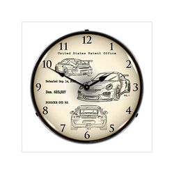 Collectable Sign and Clock Porsche GT3 RS Patent Blueprint Backlit Wall Clock