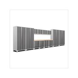 NewAge Garage Cabinets PRO Series Platinum 14-Piece Set with Bamboo Top and LED Lights