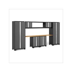 NewAge Garage Cabinets BOLD Series Grey 9-Piece Garage Cabinet System with Bamboo Worktop