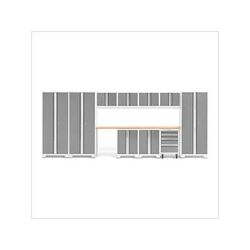 NewAge Garage Cabinets BOLD Series Platinum 12-Piece Set with Bamboo Top and LED Lights