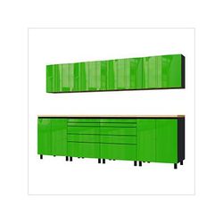 Contur Cabinet 10' Premium Lime Green Garage Cabinet System with Butcher Block Tops