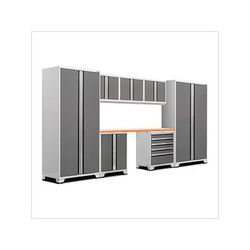 NewAge Garage Cabinets PRO Series Platinum 8-Piece Set with Bamboo Top and LED Lights