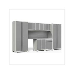 NewAge Garage Cabinets PRO Series Platinum 8-Piece Set with Stainless Steel Top and Slatwall