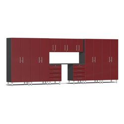 Ulti-MATE Garage Cabinets 10-Piece Garage Cabinet Kit with Channeled Worktop in Ruby Red Metallic