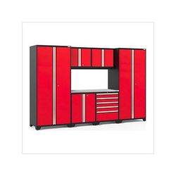 NewAge Garage Cabinets PRO Series Red 7-Piece Set with Stainless Steel Top