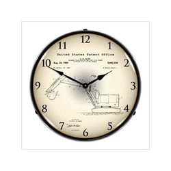 Collectable Sign and Clock 1969 Backhoe Excavator Patent Blueprint Backlit Wall Clock