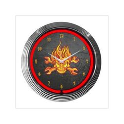 Neonetics 15-Inch Mechanic Fire Skull Neon Clock