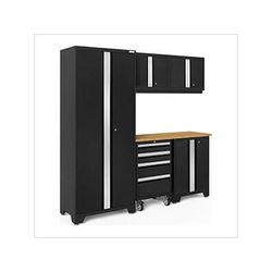 NewAge Garage Cabinets BOLD Series Black 6-Piece Set with Bamboo Top