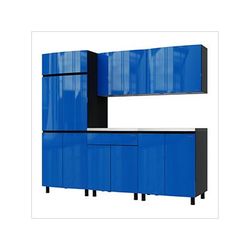 Contur Cabinet 7.5' Premium Santorini Blue Garage Cabinet System with Stainless Steel Tops