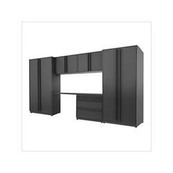 Proslat Garage Cabinets 6-Piece Mat Black Cabinet Set with Black Handles and Powder Coated Worktop