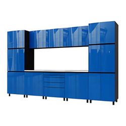 Contur Cabinet 12.5' Premium Santorini Blue Garage Cabinet System with Stainless Steel Tops