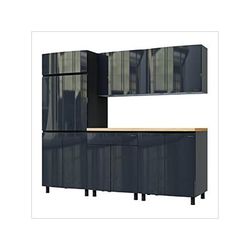 Contur Cabinet 7.5' Premium Karbon Black Garage Cabinet System with Butcher Block Tops